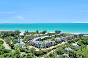 Arial view of Loggerhead Cay Condominium on Sanibel Island.